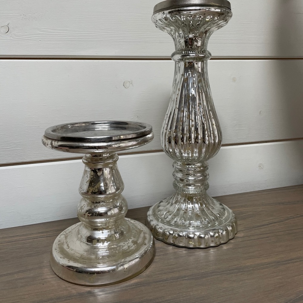 2 mercury glass candleabra